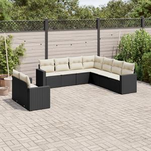 VidaXL 9-delige Loungeset met kussens poly rattan zwart