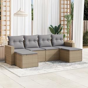 VidaXL 6-delige Loungeset met kussens poly rattan beige