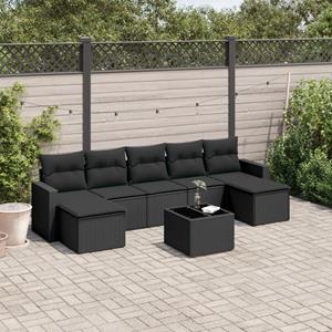 VidaXL 8-delige Loungeset met kussens poly rattan zwart