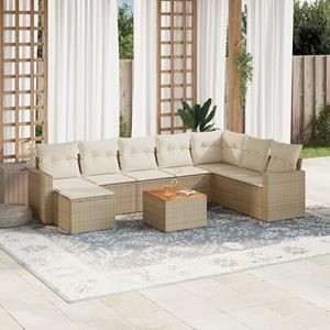 VidaXL 9-delige Loungeset met kussens poly rattan beige