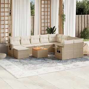 VidaXL 11-delige Tuinset met kussens poly rattan beige