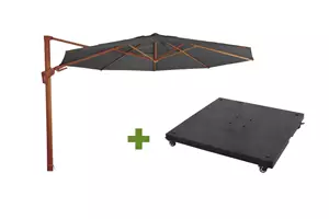 Lesli Living Grote Zweefparasol VirgoFlex Houtlook Grijs 3,5m met verrijdbare 90kg voet