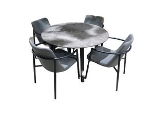 Yoi Tuinset Teeburu tafel black, concrete dia. 120 cm met 4 stoelen Youkou stoel black, panther black - 