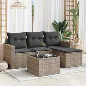 VidaXL 5-delige Loungeset met kussens poly rattan grijs