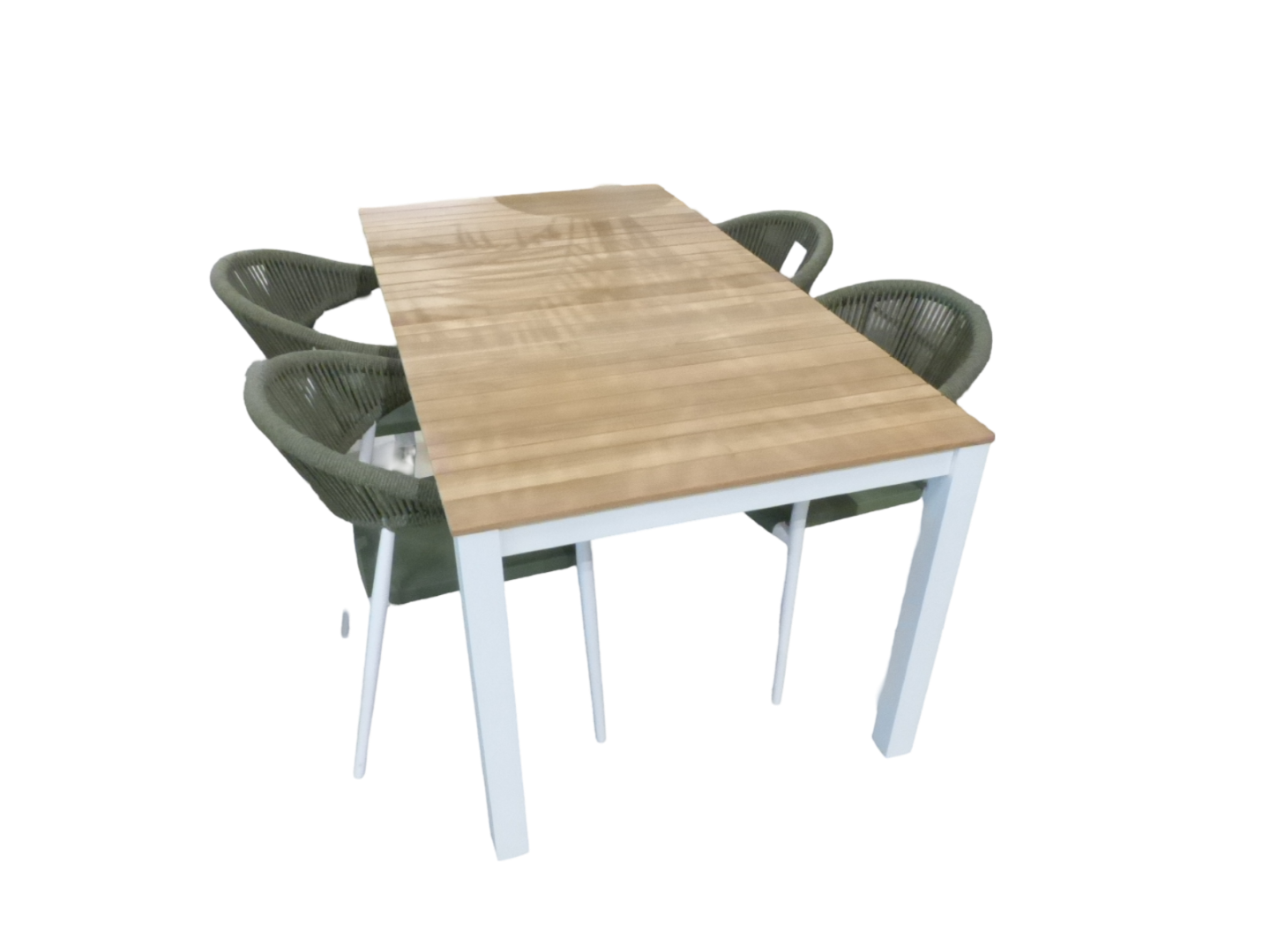 Yoi Tuinset Arashi tafel white, teak 169x90 cm met 4 stoelen Matera stoel white, green - 
