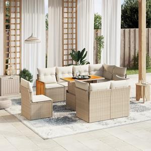 vidaXL 9-delige Loungeset met kussens poly rattan beige