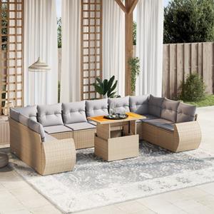 vidaXL 11-delige Tuinset met kussens poly rattan beige