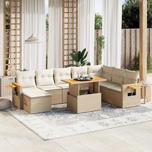 vidaXL 9-delige Loungeset met kussens poly rattan beige