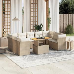 vidaXL 10-delige Loungeset met kussens poly rattan beige