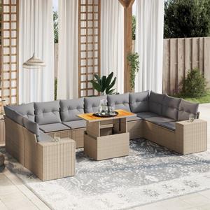 vidaXL 11-delige Tuinset met kussens poly rattan beige