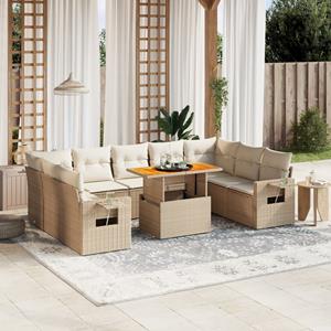 vidaXL 10-delige Loungeset met kussens poly rattan beige