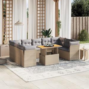 vidaXL 10-delige Loungeset met kussens poly rattan beige