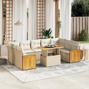 vidaXL 10-delige Loungeset met kussens poly rattan beige