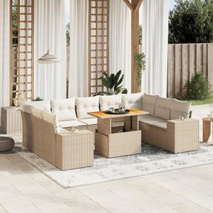 vidaXL 10-delige Loungeset met kussens poly rattan beige