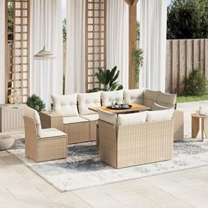 vidaXL 9-delige Loungeset met kussens poly rattan beige