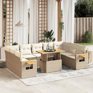 vidaXL 10-delige Loungeset met kussens poly rattan beige