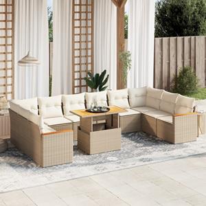 vidaXL 11-delige Tuinset met kussens poly rattan beige