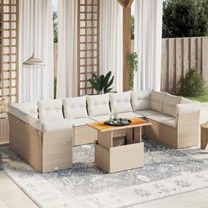 vidaXL 11-delige Tuinset met kussens poly rattan beige