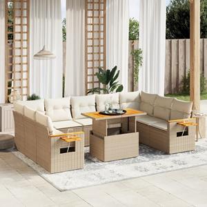 vidaXL 11-delige Tuinset met kussens poly rattan beige