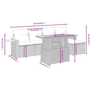 vidaXL 6-delige Loungeset met kussens poly rattan beige