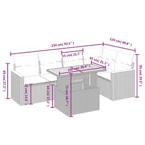 vidaXL 6-delige Loungeset met kussens poly rattan beige