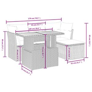 vidaXL 6-delige Loungeset met kussens poly rattan beige