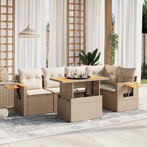 vidaXL 6-delige Loungeset met kussens poly rattan beige