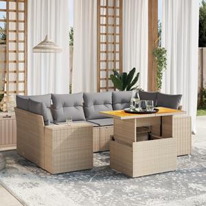 vidaXL 7-delige Loungeset met kussens poly rattan beige