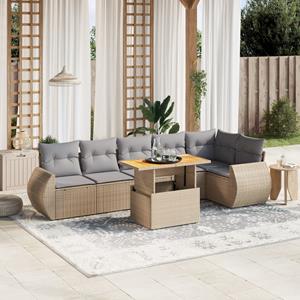 vidaXL 7-delige Loungeset met kussens poly rattan beige