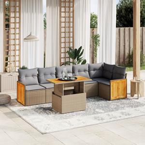 vidaXL 7-delige Loungeset met kussens poly rattan beige