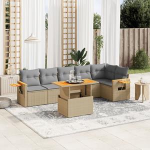 vidaXL 7-delige Loungeset met kussens poly rattan beige