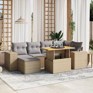 vidaXL 7-delige Loungeset met kussens poly rattan beige