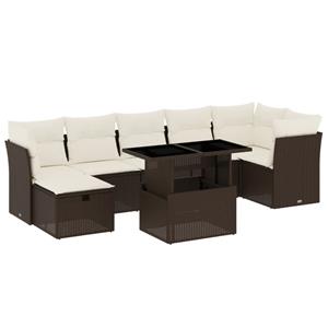 vidaXL 8-delige Loungeset met kussens poly rattan bruin