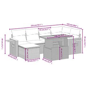 vidaXL 7-delige Loungeset met kussens poly rattan beige