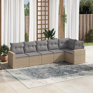 VidaXL 6-delige Loungeset met kussens poly rattan beige