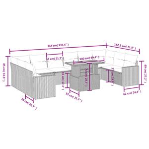 vidaXL 11-delige Tuinset met kussens poly rattan beige