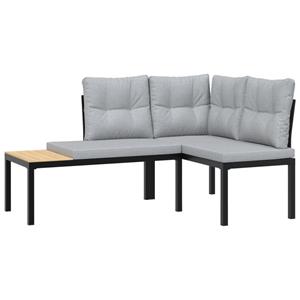 vidaXL 4-delige Loungeset met kussens gepoedercoat staal zwart