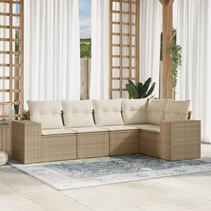 VidaXL 5-delige Loungeset met kussens poly rattan beige