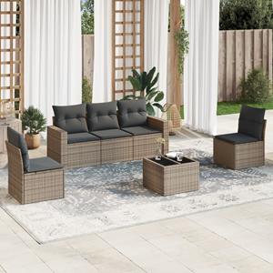 VidaXL 6-delige Loungeset met kussens poly rattan grijs