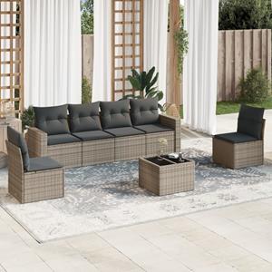 VidaXL 7-delige Loungeset met kussens poly rattan grijs