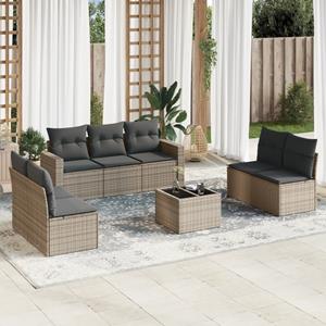 VidaXL 8-delige Loungeset met kussens poly rattan grijs