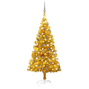 VidaXL Kunstkerstboom met verlichting en kerstballen 120 cm PET goud