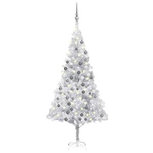 VidaXL Kunstkerstboom met verlichting en kerstballen 180 cm PET zilver