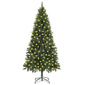 VidaXL Kunstkerstboom met verlichting en dennenappels 210 cm groen