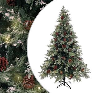 VidaXL Kerstboom met LED en dennenappels 120 cm PVC en PE groen en wit