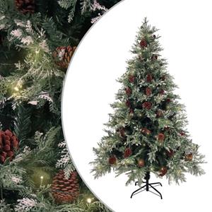 VidaXL Kerstboom met LED en dennenappels 150 cm PVC en PE groen en wit