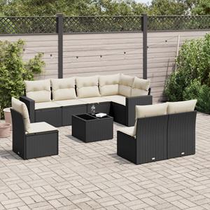 VidaXL 9-delige Loungeset met kussens poly rattan zwart