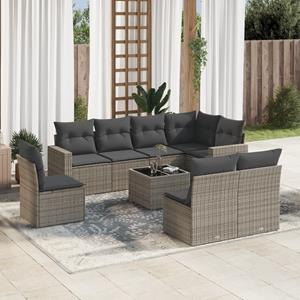 VidaXL 9-delige Loungeset met kussens poly rattan grijs