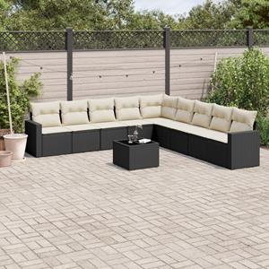 VidaXL 10-delige Loungeset met kussens poly rattan zwart