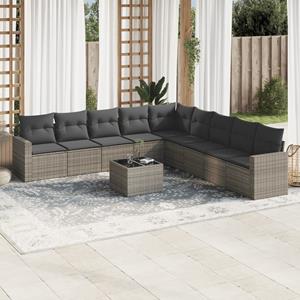 VidaXL 10-delige Loungeset met kussens poly rattan grijs